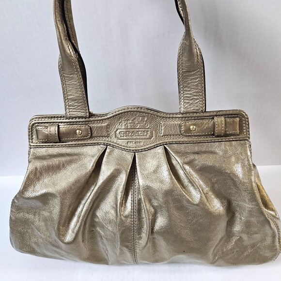 Coach Purse Garnet Gold Patent Leather Turnlock Satchel 13915 - Picture 4 of 16